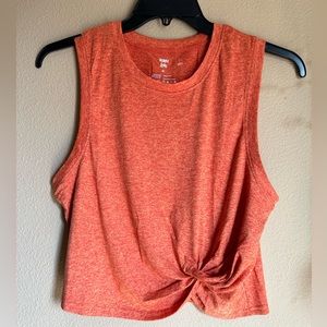 Size Medium orange marl cropped, side knotted high neck tank